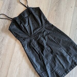 Wet look black goth witch  mini denim dress S 8 W27" B30" L27" bodycone